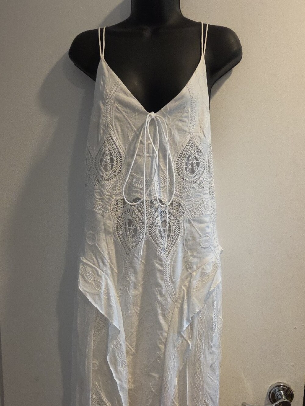 Jonathan Simkhai White Lace Maxi Dress with Spaghetti Straps - Picture 2 of 13